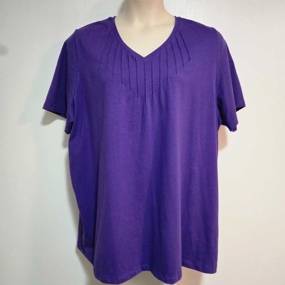 Catherine's Plus Size 1X (18/20) Deep Purple Pullover Tunic Top Pleat Detail EUC